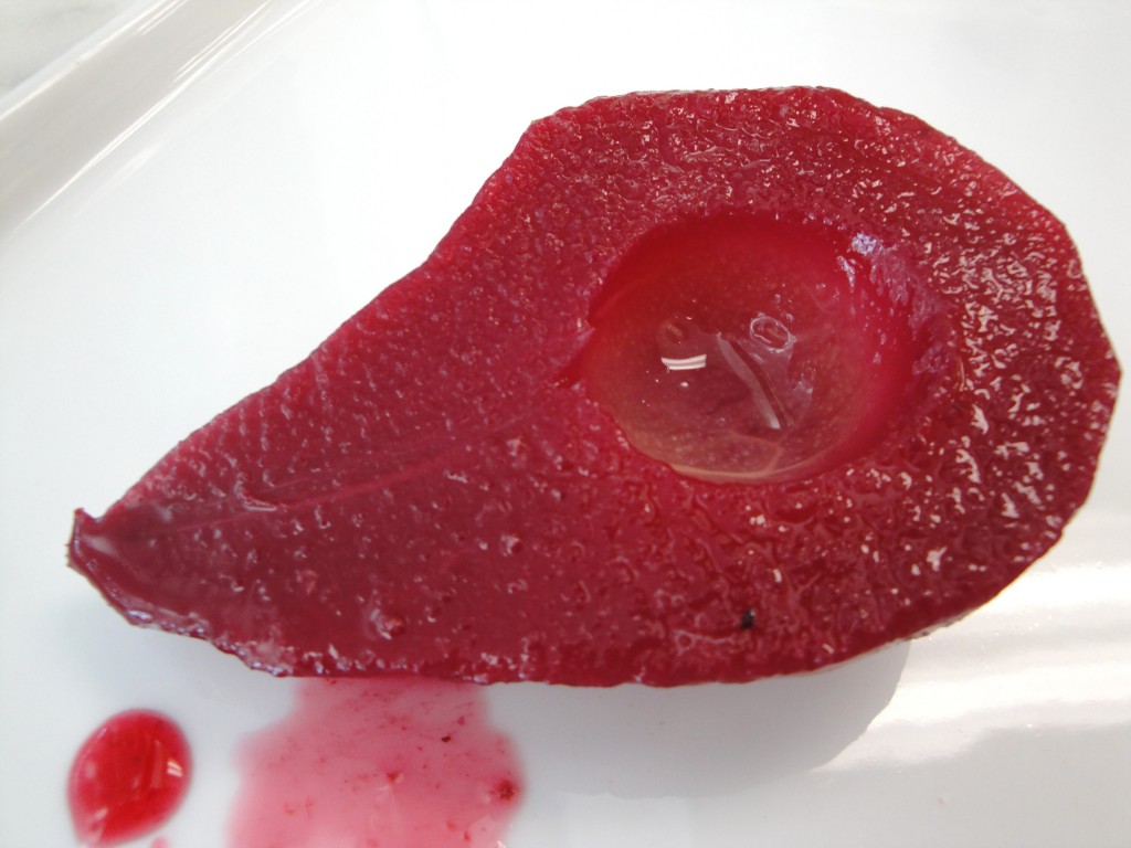 black currant poached pear